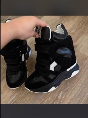 Isabel Marant Black and White Platform Wedge Sneakers